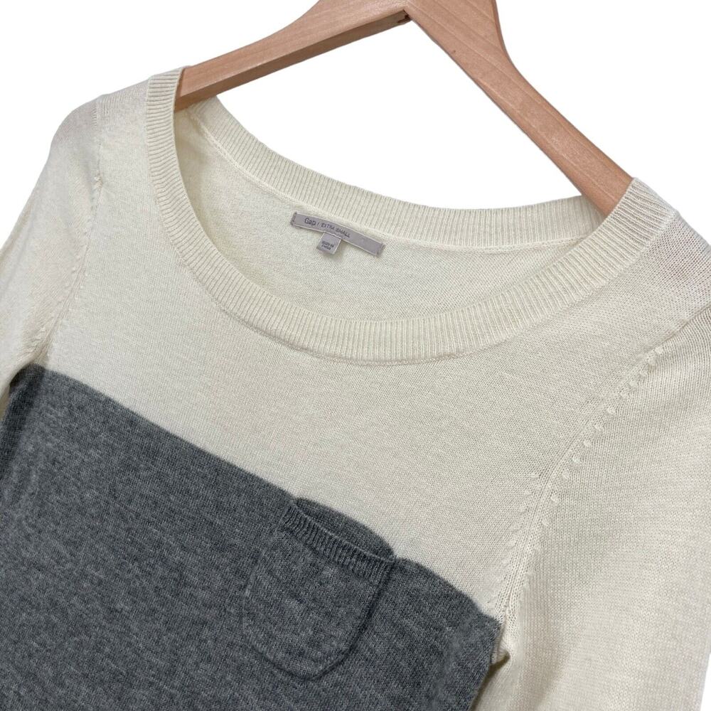 Gap Sweater Womens XS Cream Gray Nylon Long Raglan Sleeve Round Neck Pullover - Picture 6 of 12